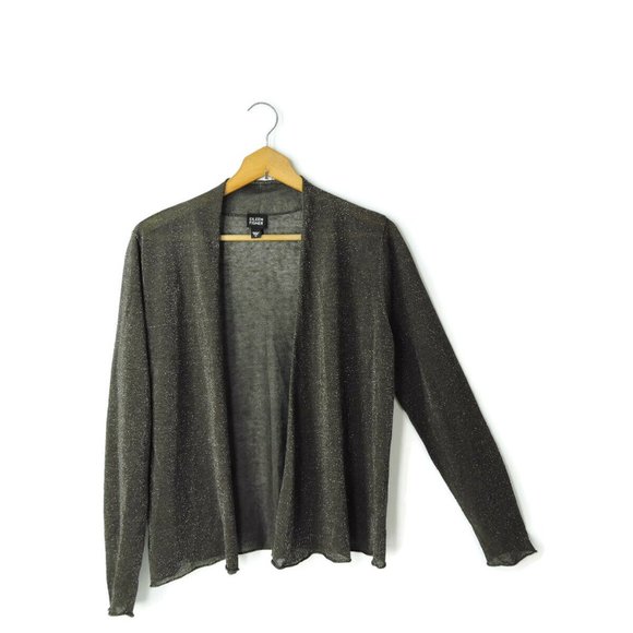 Eileen Fisher shimmer open front cardigan top - Picture 2 of 7